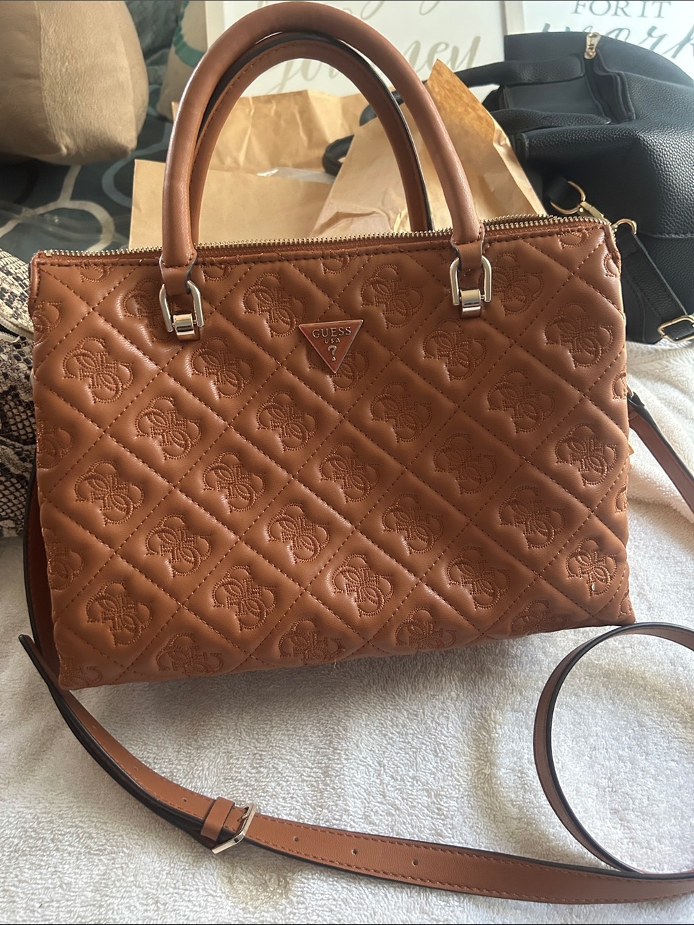 GUESS Quilted Satchel in Cognac Brown. Like new medium size.